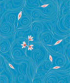 Abstract Blue Swirls With Floral Accents Rug