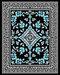 Black Blue Floral Medallion Pattern Rug