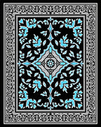 Black Blue Floral Medallion Pattern Rug