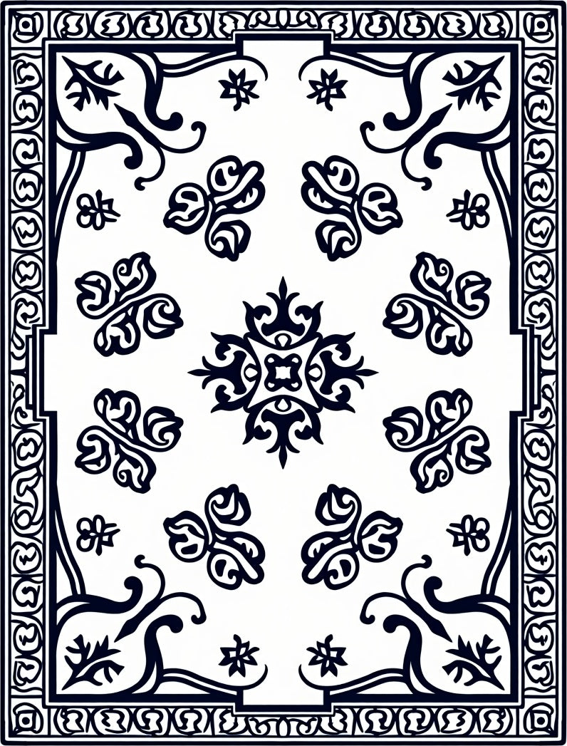 Bold Black Contemporary Floral Pattern Rug