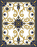 Ornate Blue Gold Floral Scroll Design Rug