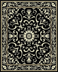 Black Cream Scrollwork Floral Pattern Rug