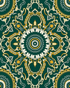 Emerald and Gold Ornate Mandala Design Rug