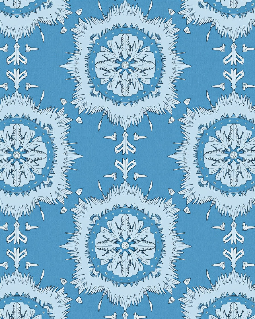 Blue Intricate Floral Sunburst Pattern Rug