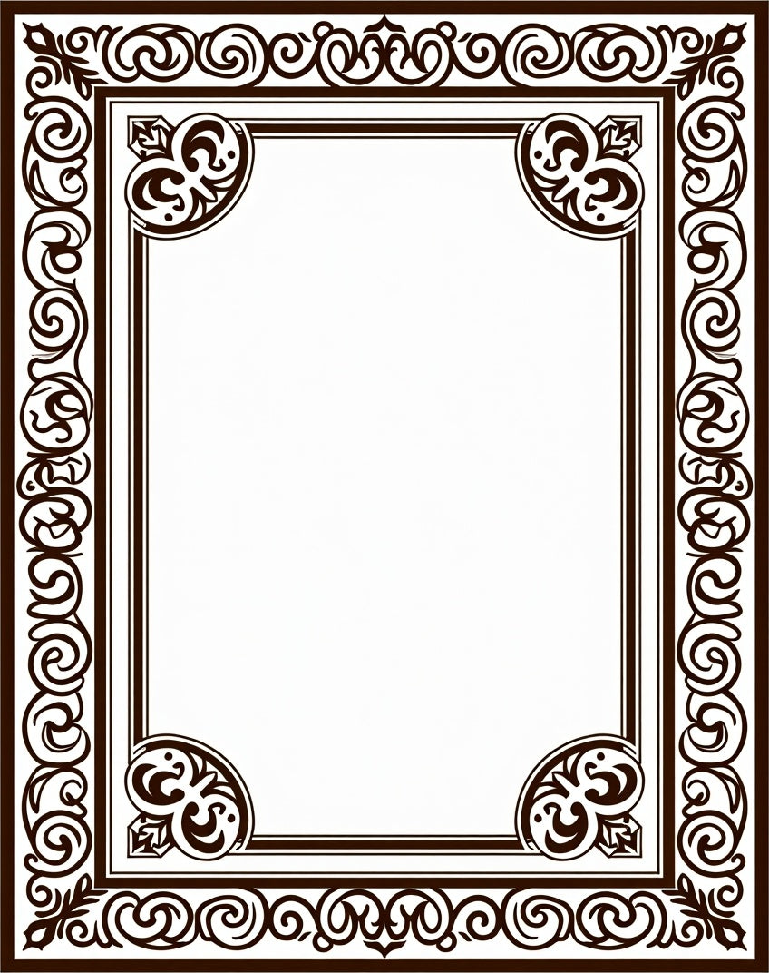Ornate Scrollwork Border Pattern Rug