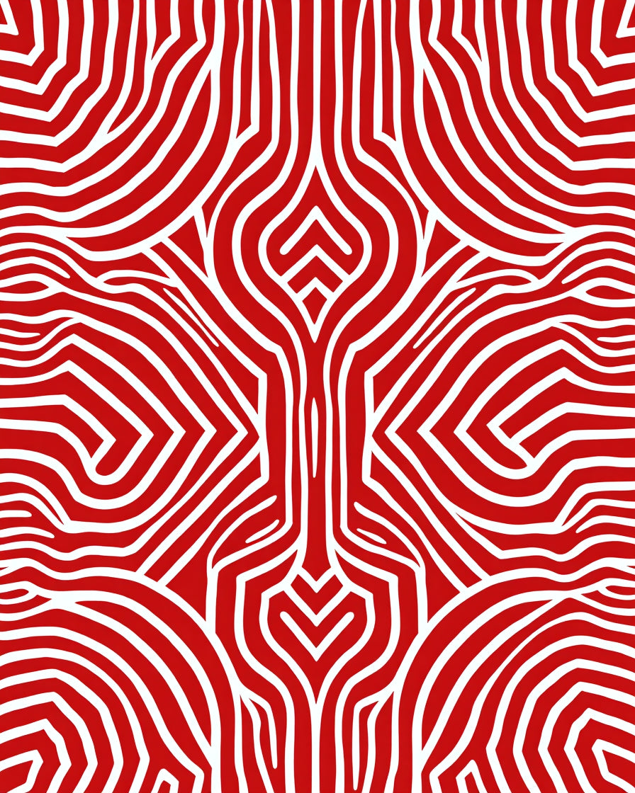 Red White Organic Flowing Pattern Rug