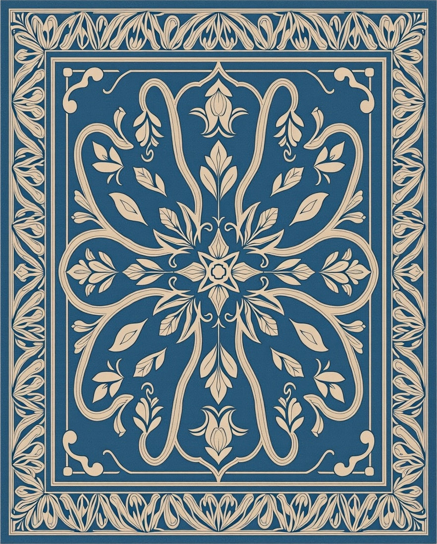 Antique Floral Patterned Blue Rug