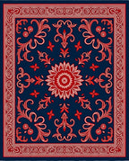 Vibrant Red Navy Floral Scroll Rug