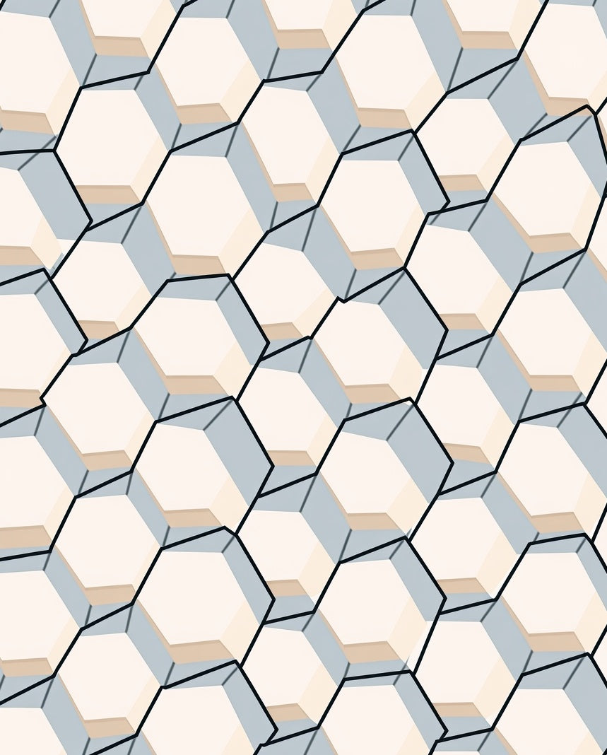 Pale Bone Hexagon Geometric Pattern Rug