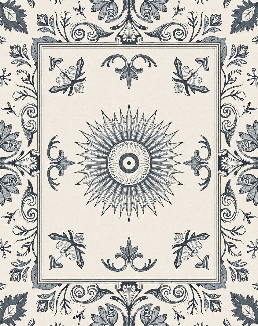 Ornate Floral Sunburst Tile Pattern Rug