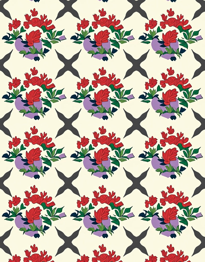 Traditional Red Floral Pattern With X Motif Rug