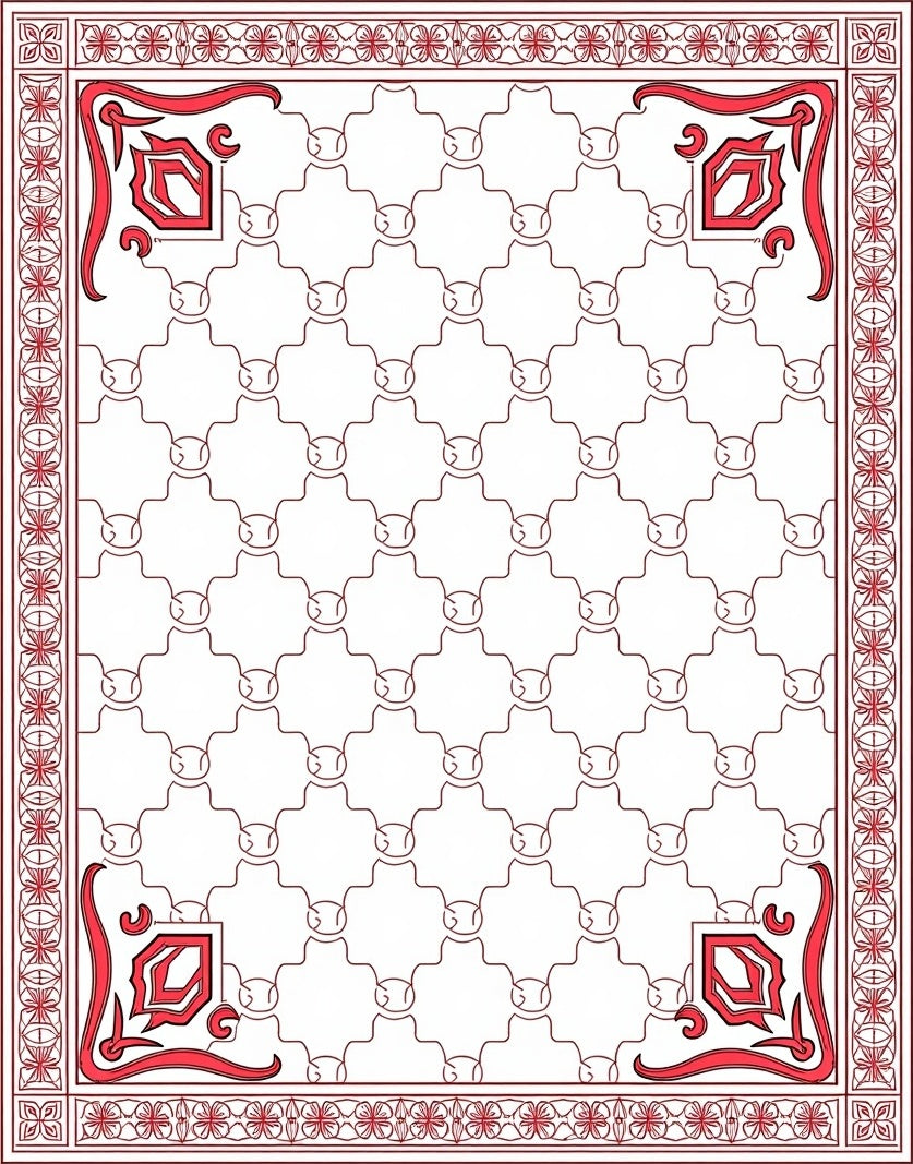Red Cornered Geometric Lattice Design Rug