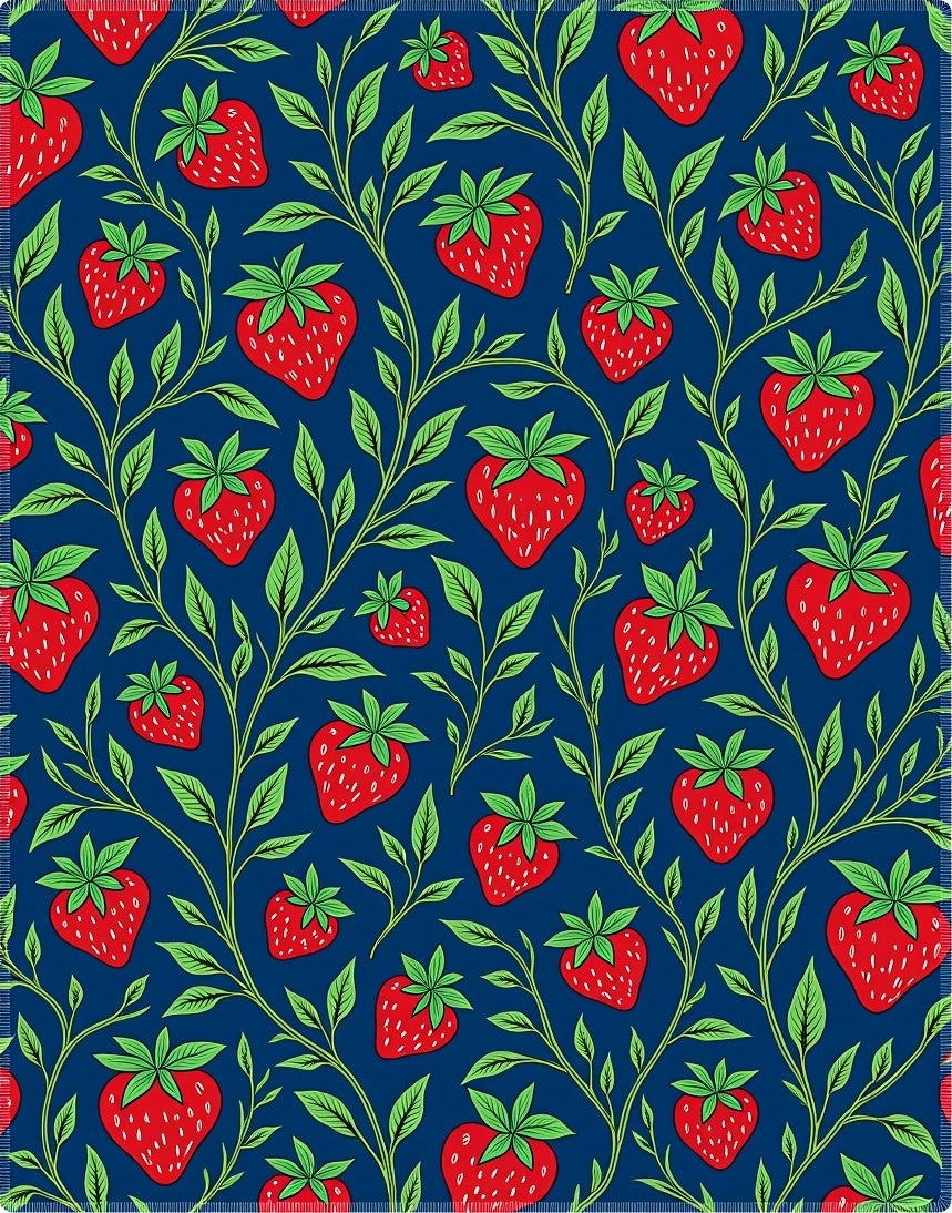 Red Strawberry Floral Vines Rug