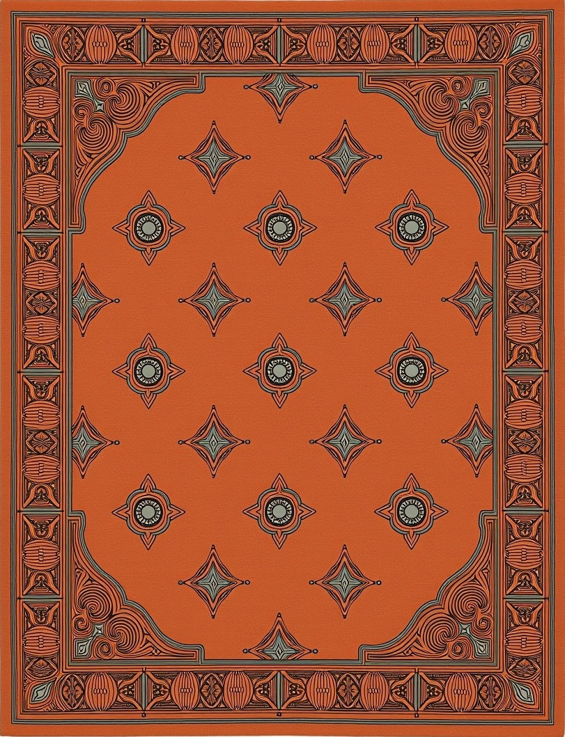 Ornate Orange Geometric Pattern Rug