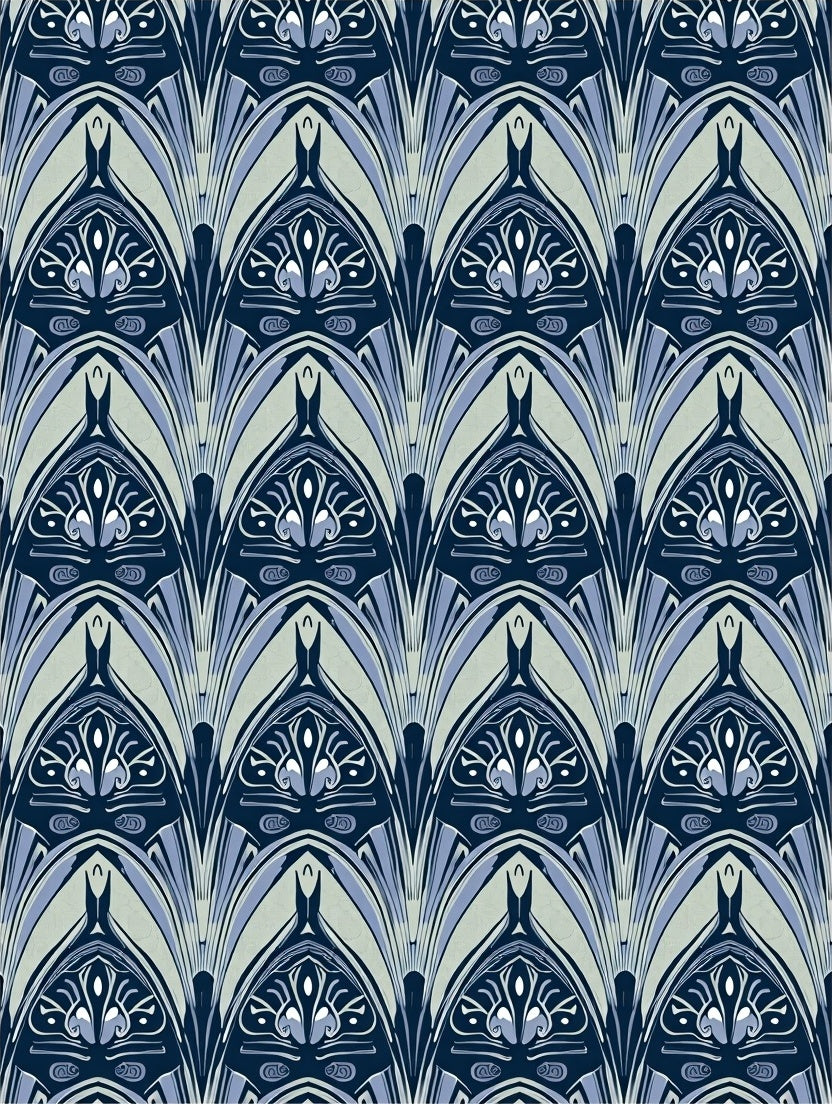 Art Deco Arch Floral Blue Gray Pattern Rug