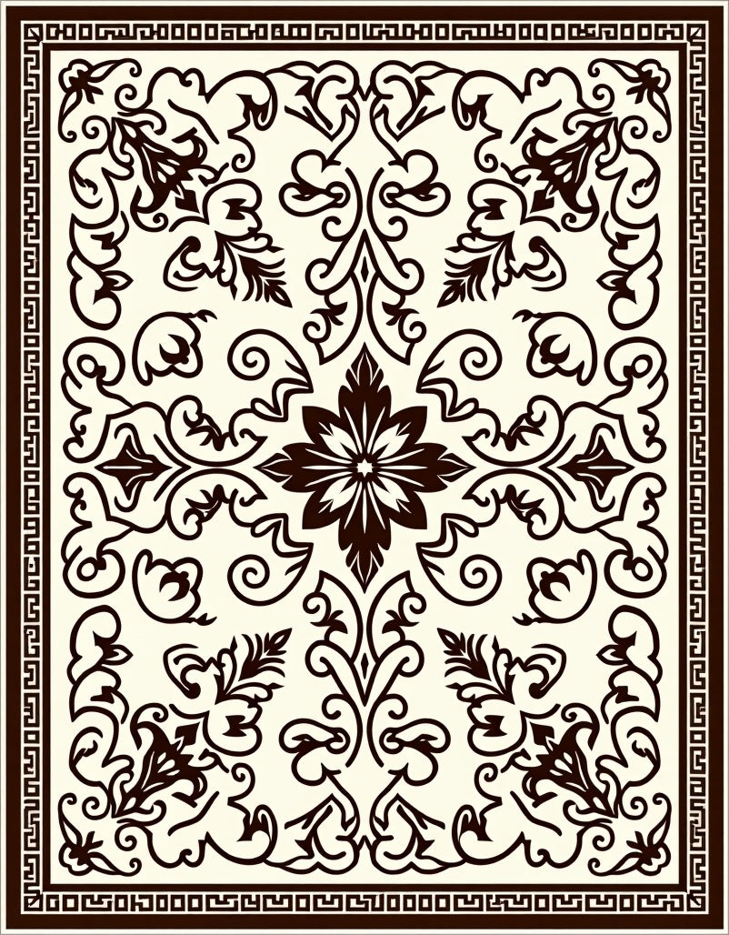 Ornate Floral Swirls Dark Design Rug