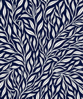 Dark Blue White Leafy Branch Pattern Rug