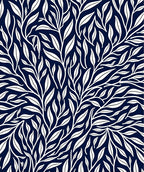 Dark Blue White Leafy Branch Pattern Rug