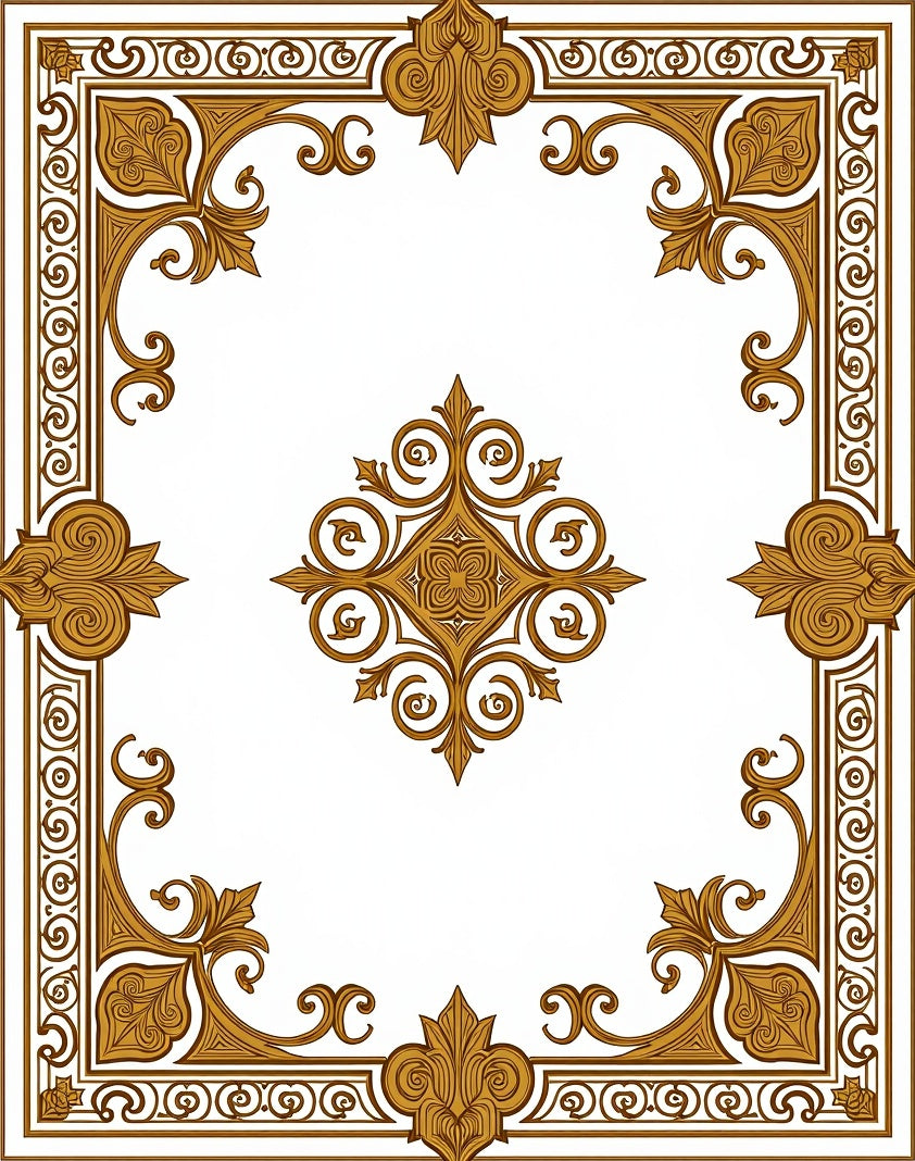 Golden Ornate Scrollwork Filigree Pattern Rug