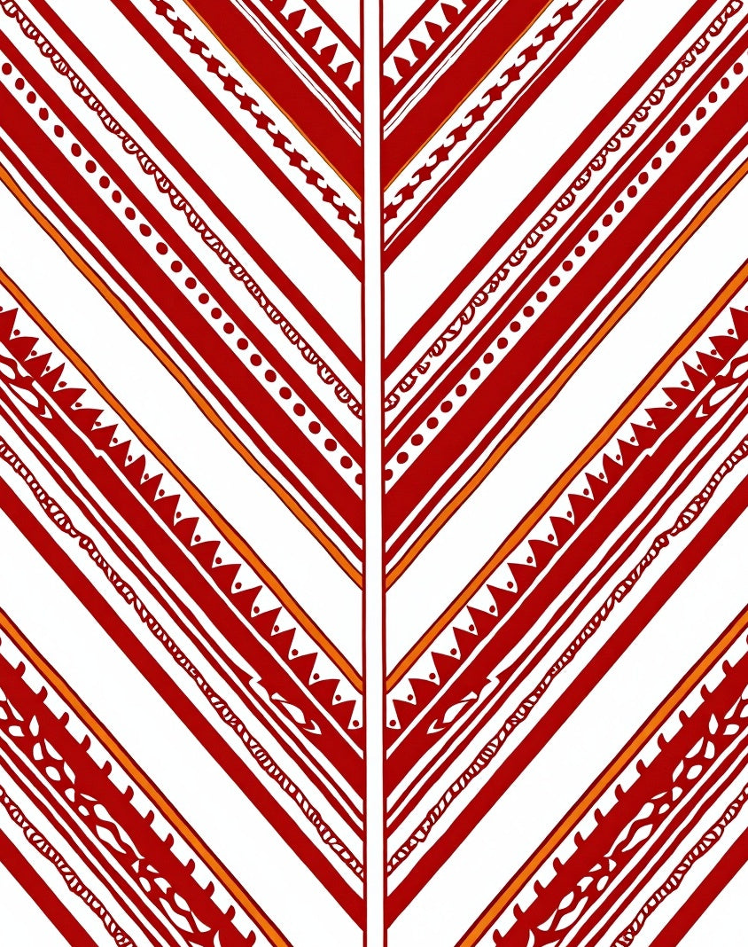 Red White Geometric Stripe Design Rug