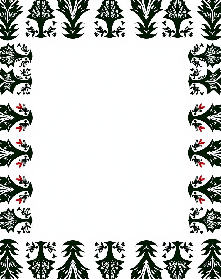 Black White Red Floral Border Rug