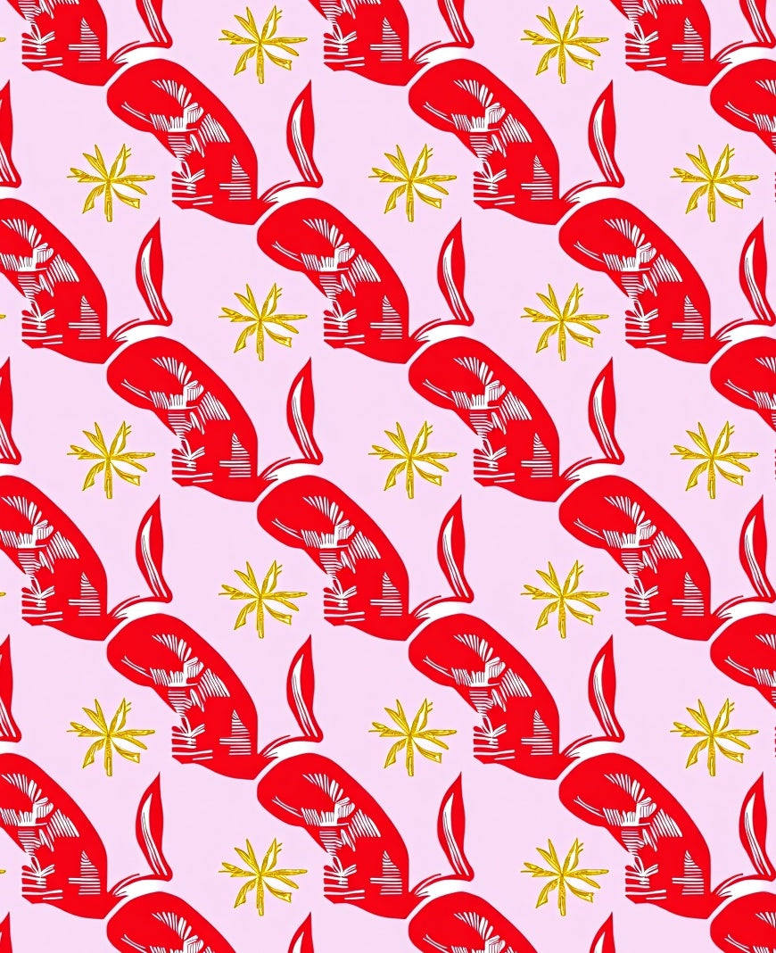 Vibrant Red Bunny Star Burst Rug