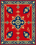 Ornate Red Blue Gold Floral Design Rug