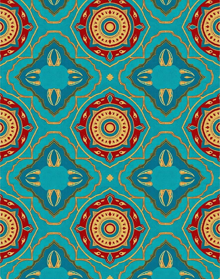 Vibrant Red Gold Mandala Pattern Rug