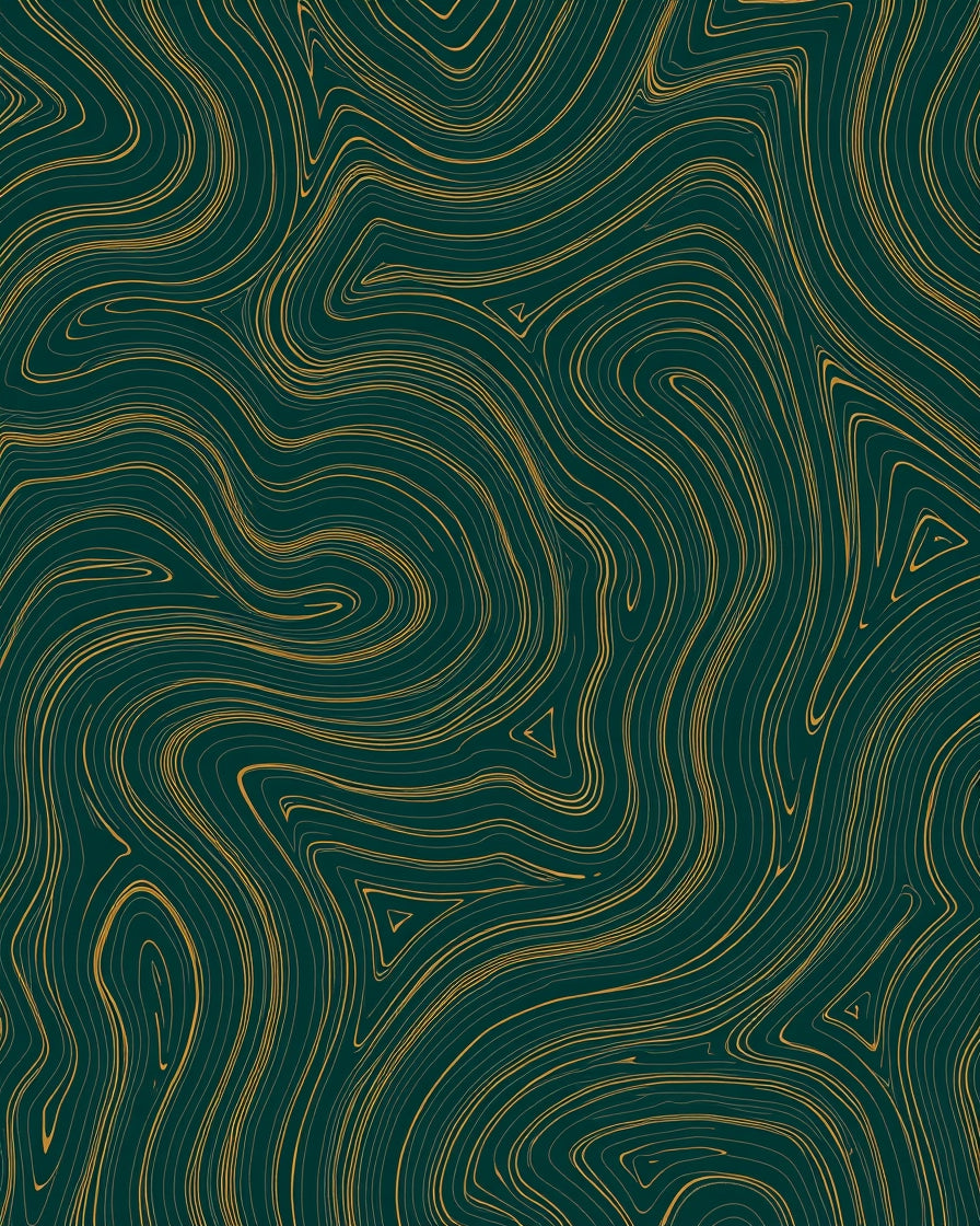Dark Teal Golden Swirl Pattern Rug