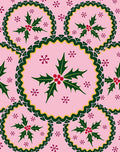 Pink Christmas Holly Snowflake Medallions Rug