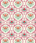 Ornate Floral Medallion Red Green Pattern Rug
