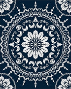 Dark Blue Intricate Floral Mandala Design Rug