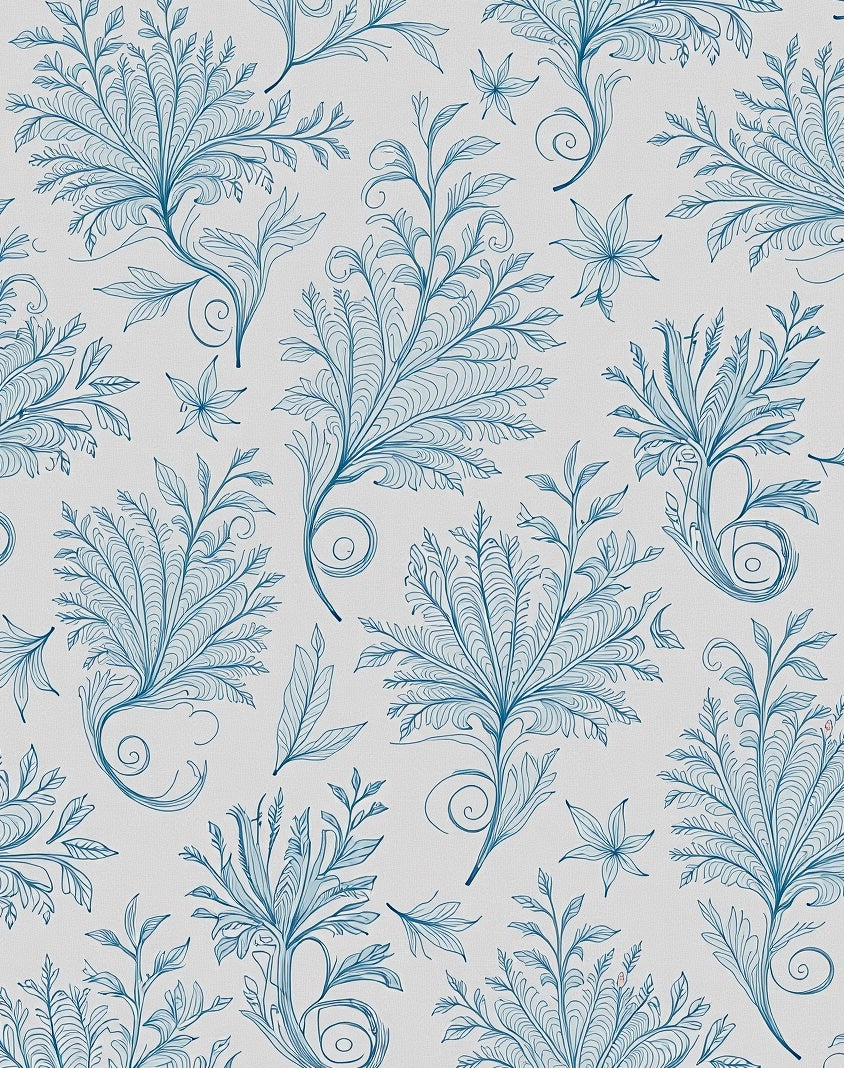 Detailed Blue Floral Swirl Motif Rug