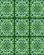 Green Blue Floral Ornate Pattern Rug