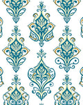 Elegant Teal Gold Damask Pattern Rug