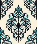 Classic Teal Navy Damask Pattern Rug