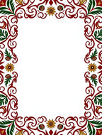 Crimson Green Floral Scroll Border Rug