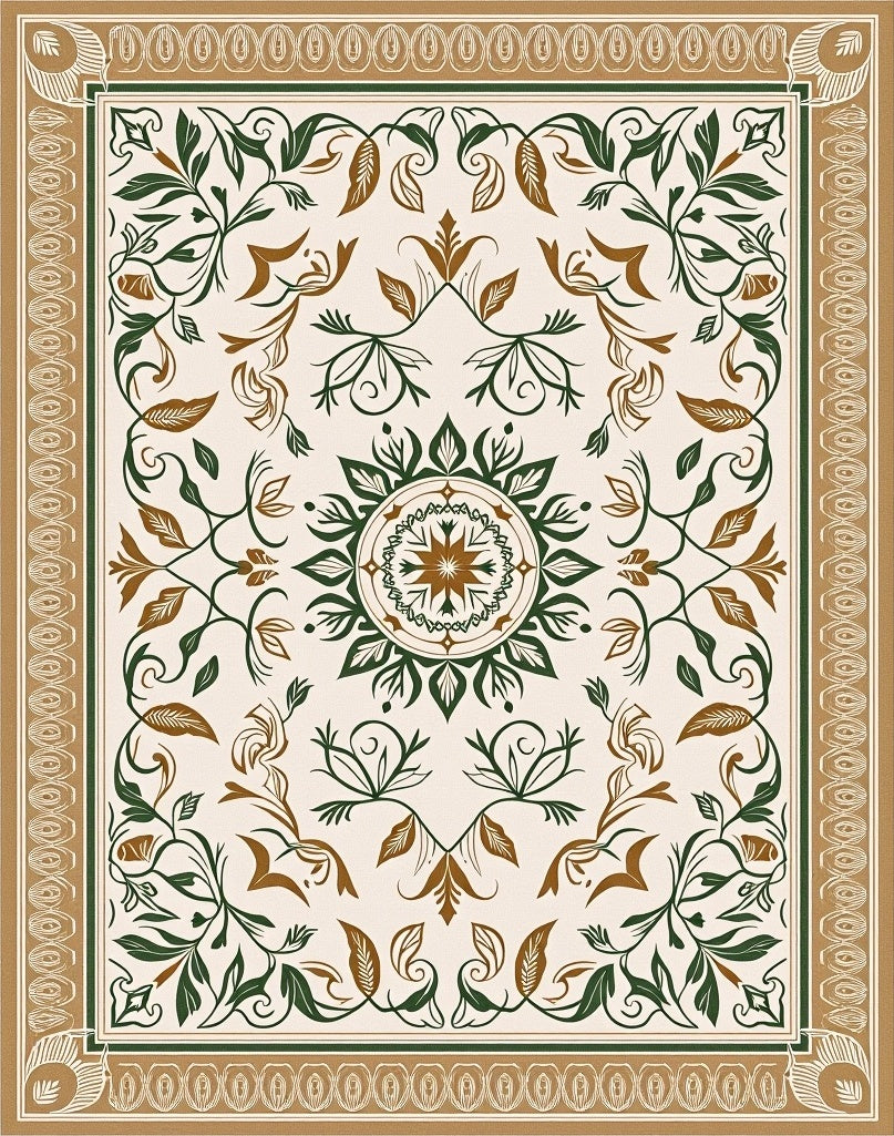 Earthy Floral Medallion Scroll Pattern Rug