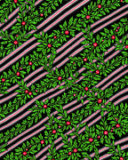 Green Berry Vine Red Stripe Rug