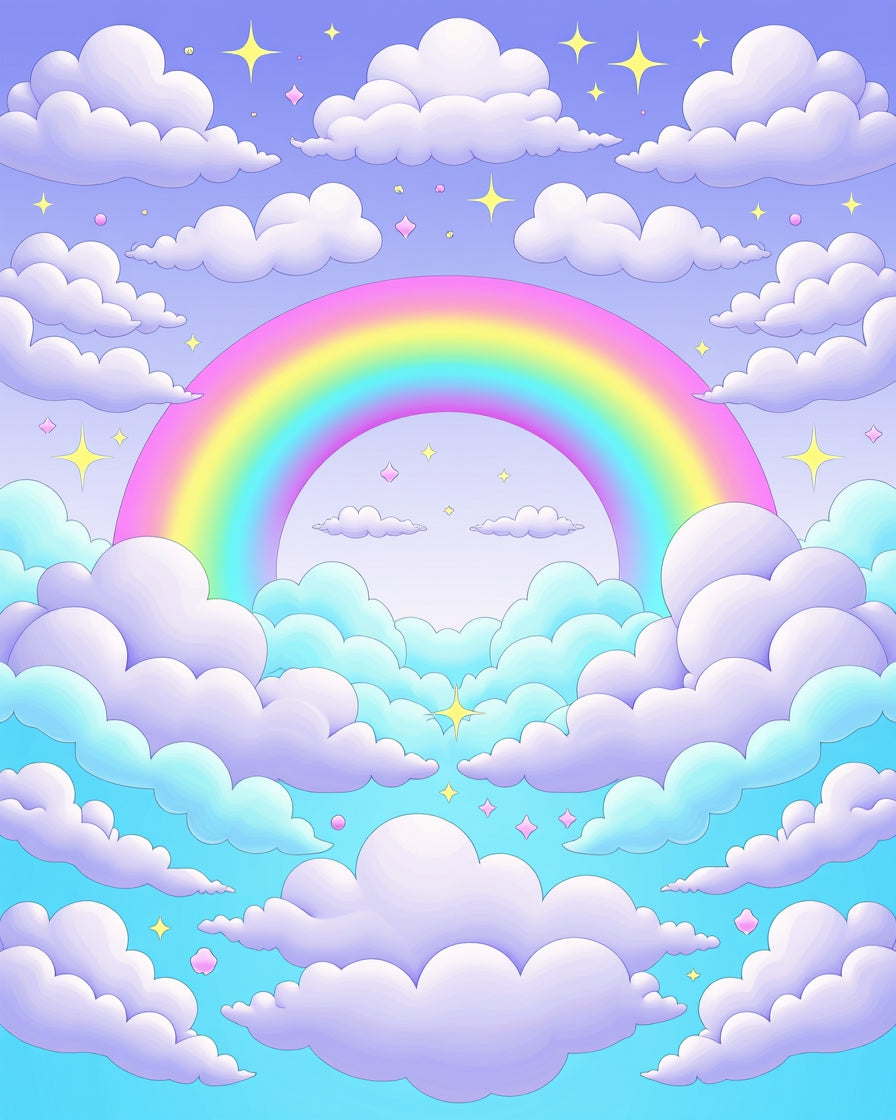 Pastel Sky With Rainbow Stars Rug
