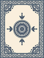 Elegant Navy Blue Mandala Border Rug
