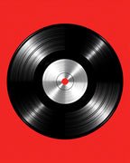Retro Vinyl Record With Red Center Rug