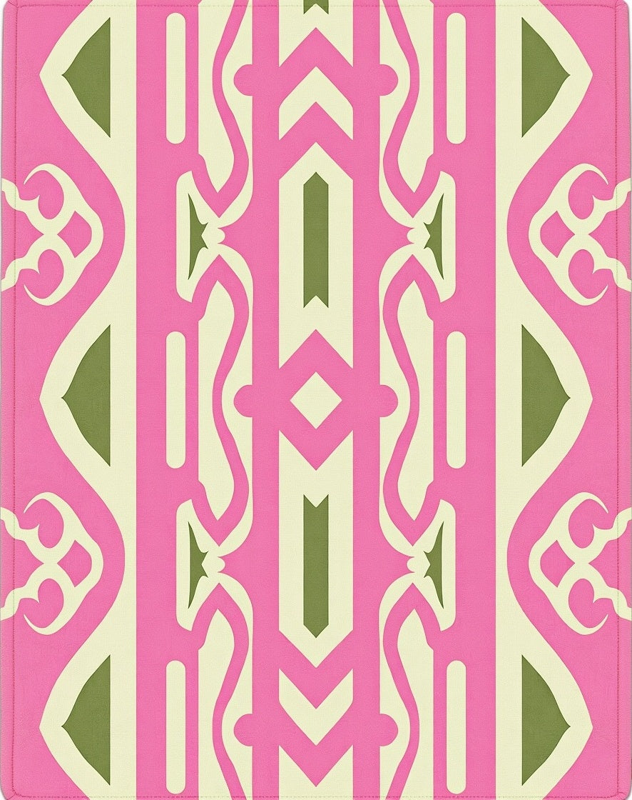 Pink Green Geometric Pattern Rug