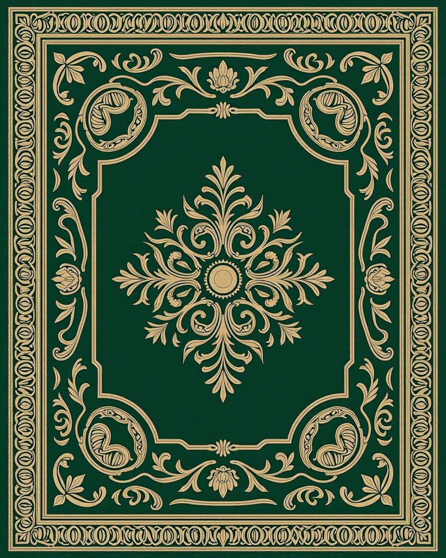 Emerald Green Gold Ornate Floral Rug