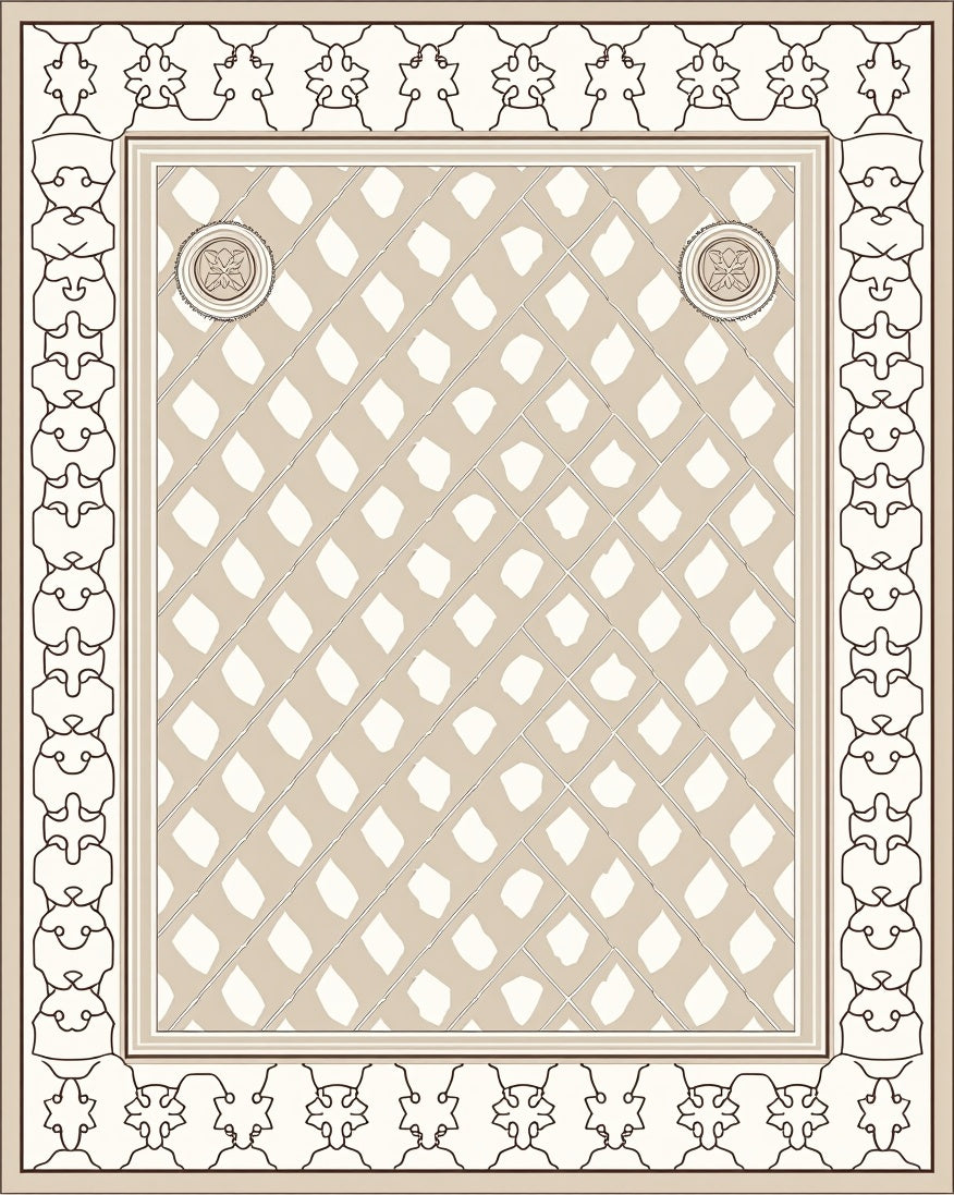 Elegant Geometric Border With Diamond Pattern Rug