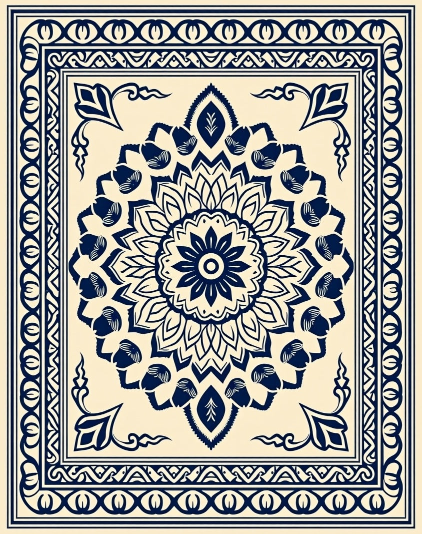 Traditional Mandala Floral Border Design Rug