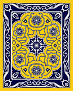 Bold Yellow Navy Floral Pattern Rug