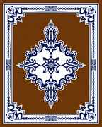Brown With Blue Ornate Floral Design Rug