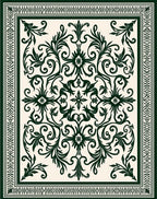 Ornate Scrollwork Bordered Floral Pattern Rug