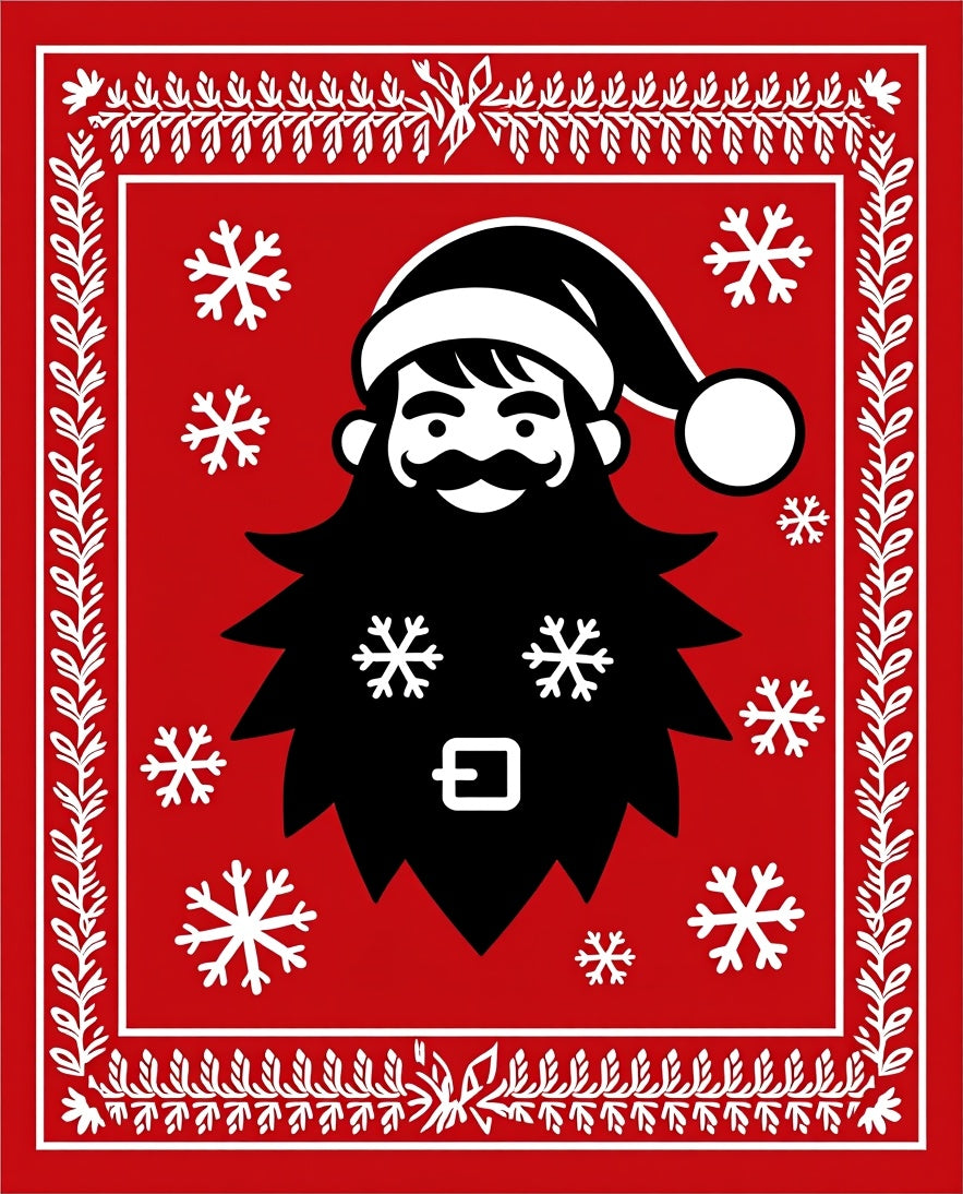 Christmas Santa Red Snowflake Border Rug